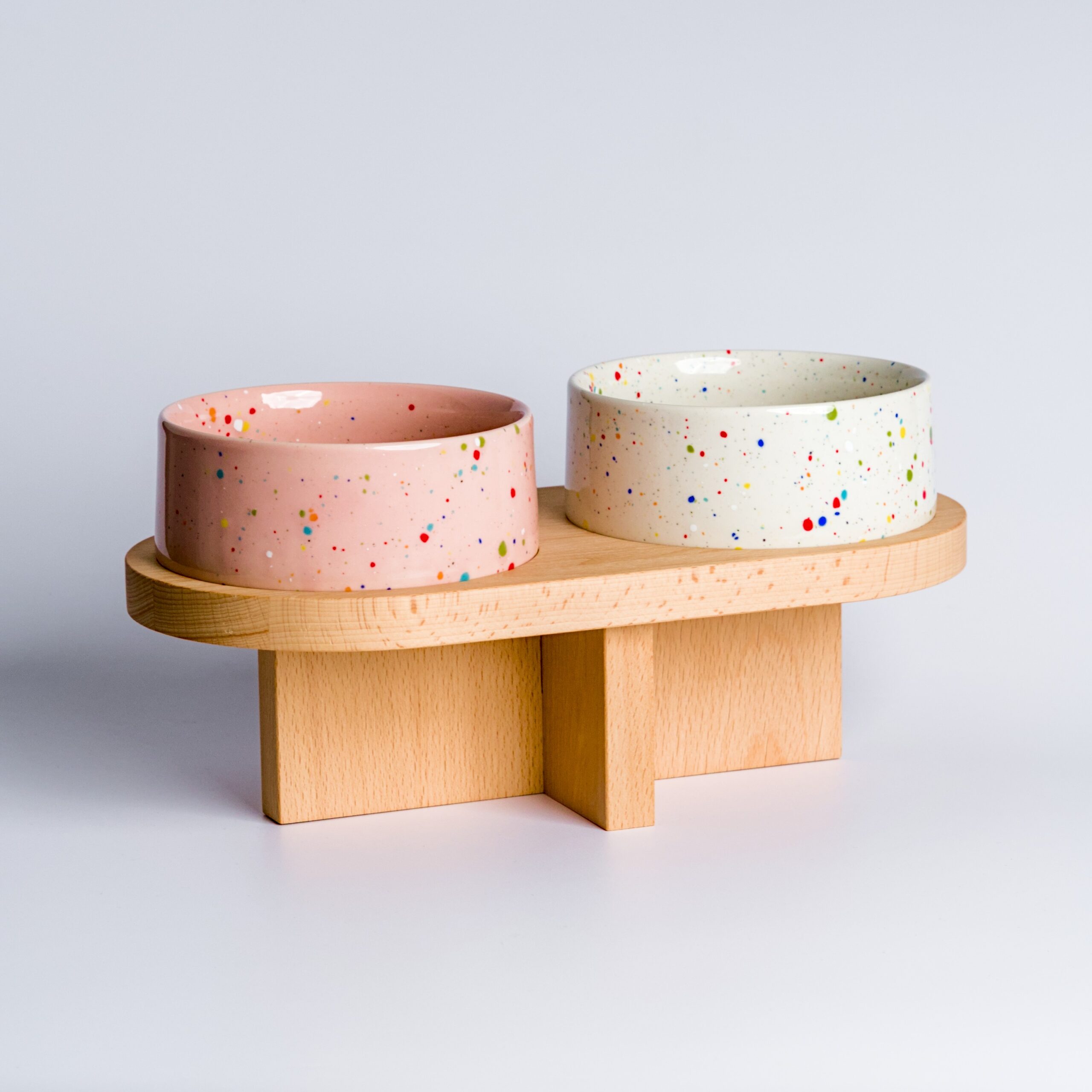Gamelles chat design bols céramique structure bois massif