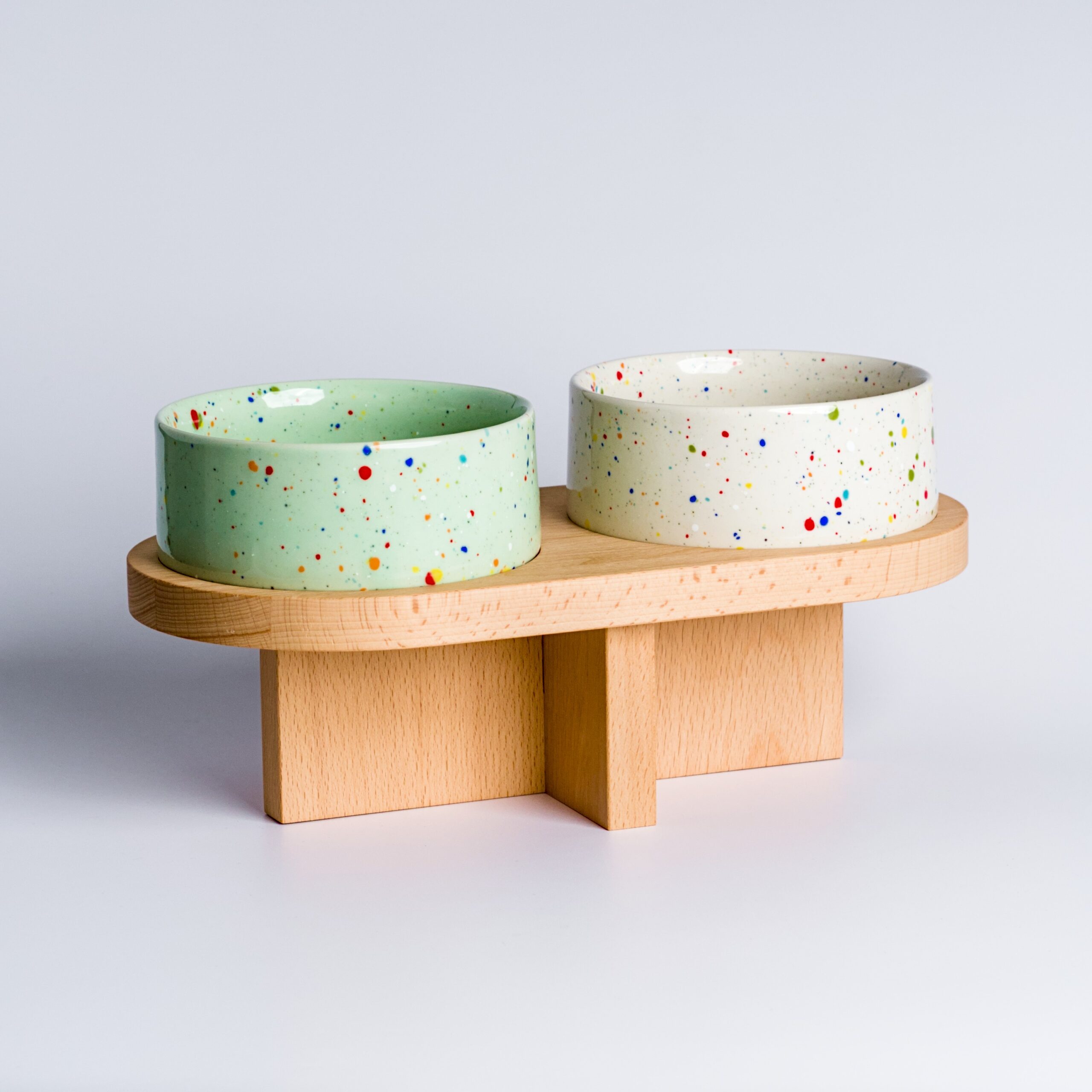 Gamelles chat design bols céramique support bois massif